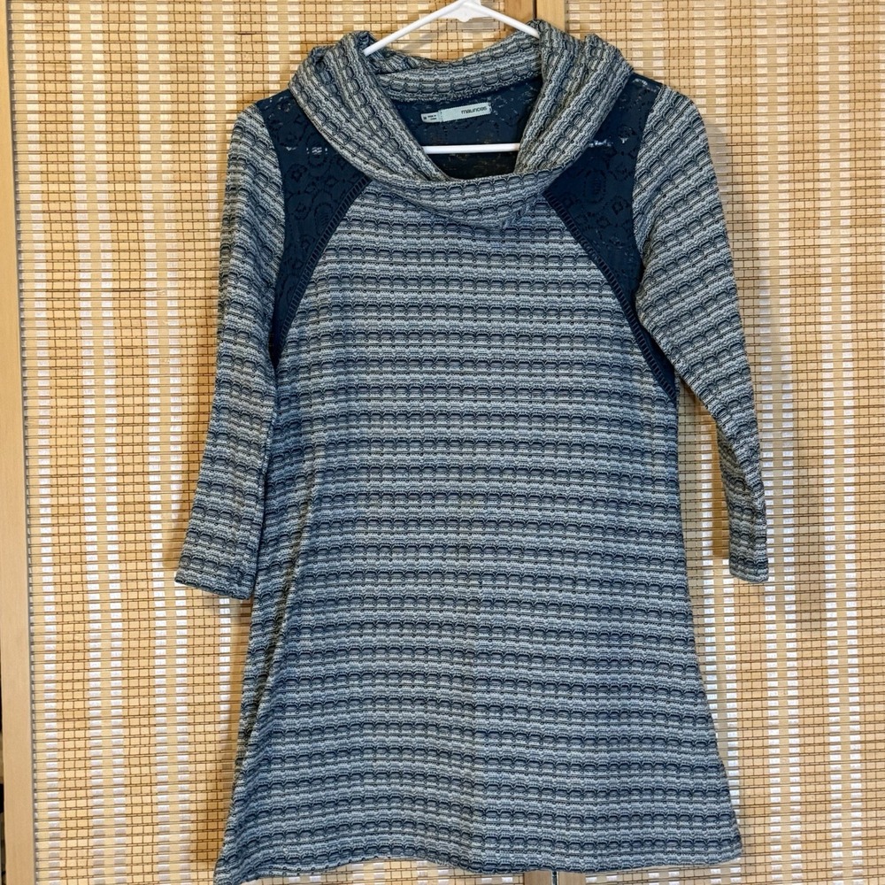 Maurices Womens M 3/4 Sleeve Tunic Green Lace Large Cowl‎ Neck Boho Fairycore